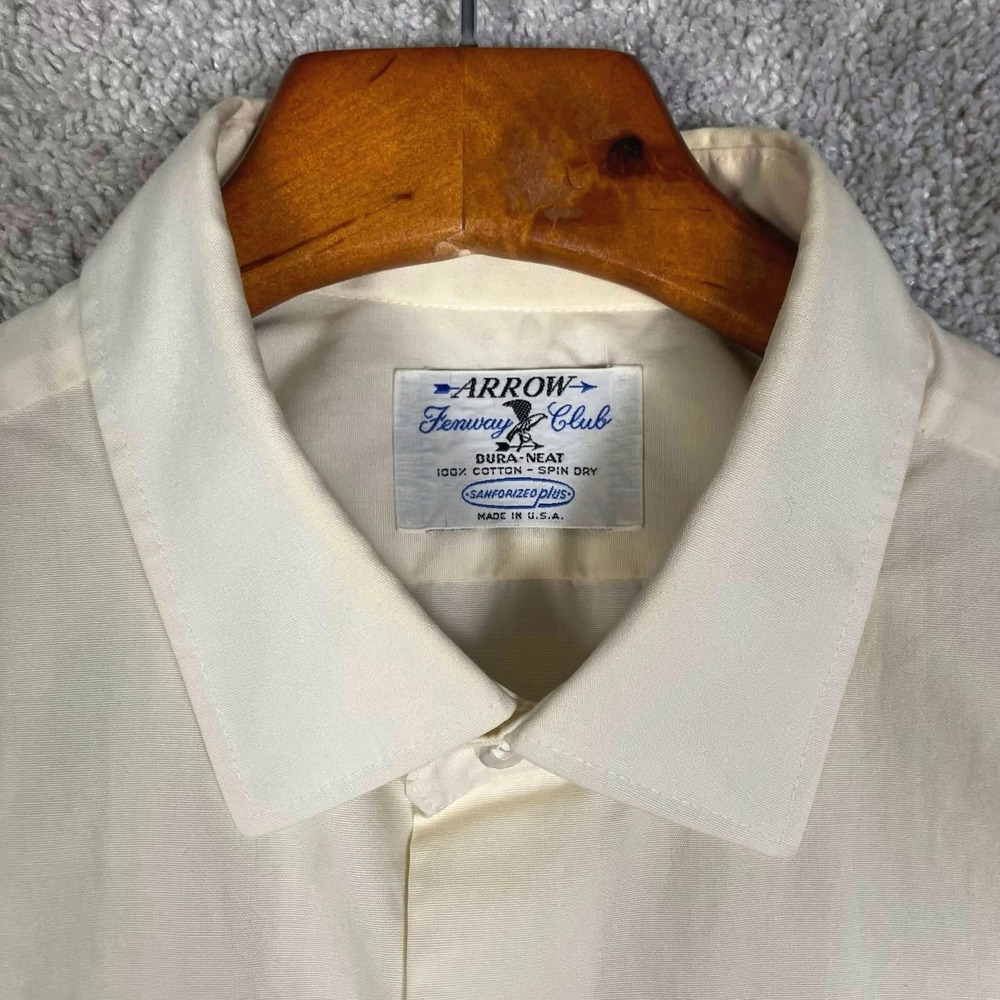 Vintage 60s Arrow Fenway Club Dress Shirt Mens 16 Cream Short Sleeve Cotton USA